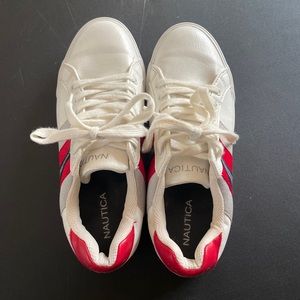 Nautica Casual Leather Sneakers Women's 7.5 White/Red/Navy/Gray